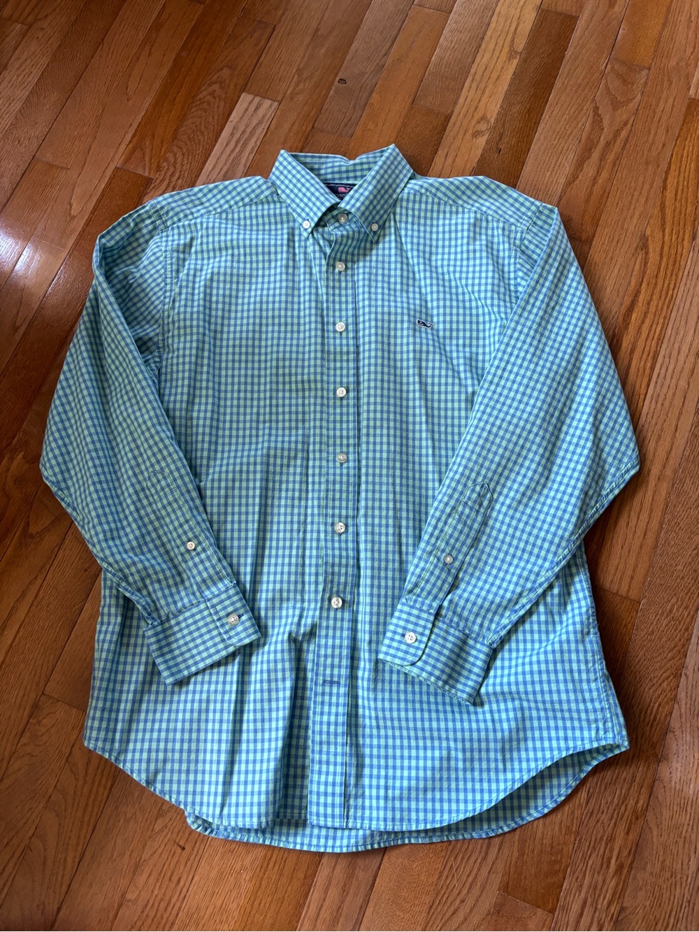 Vineyard Vines Men's Aqua and Light Blue Gingham Button-Down Shirt